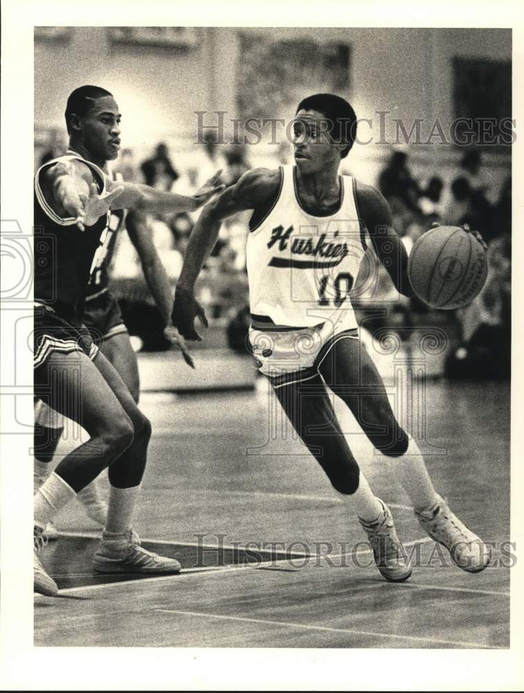 1985 Press Photo Houston Baptist University and Texas A&amp;I Play Basketball Game- Historic Images