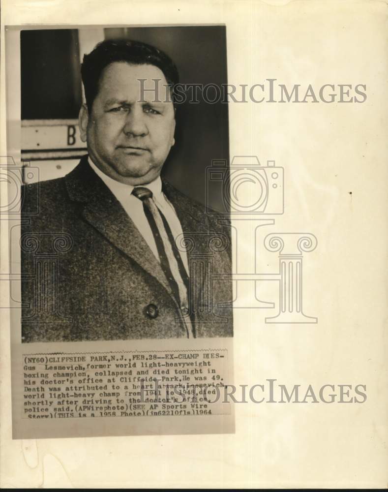 1964 Press Photo Former Boxing Champion Gus Lesnevich, Cliffside Park- Historic Images