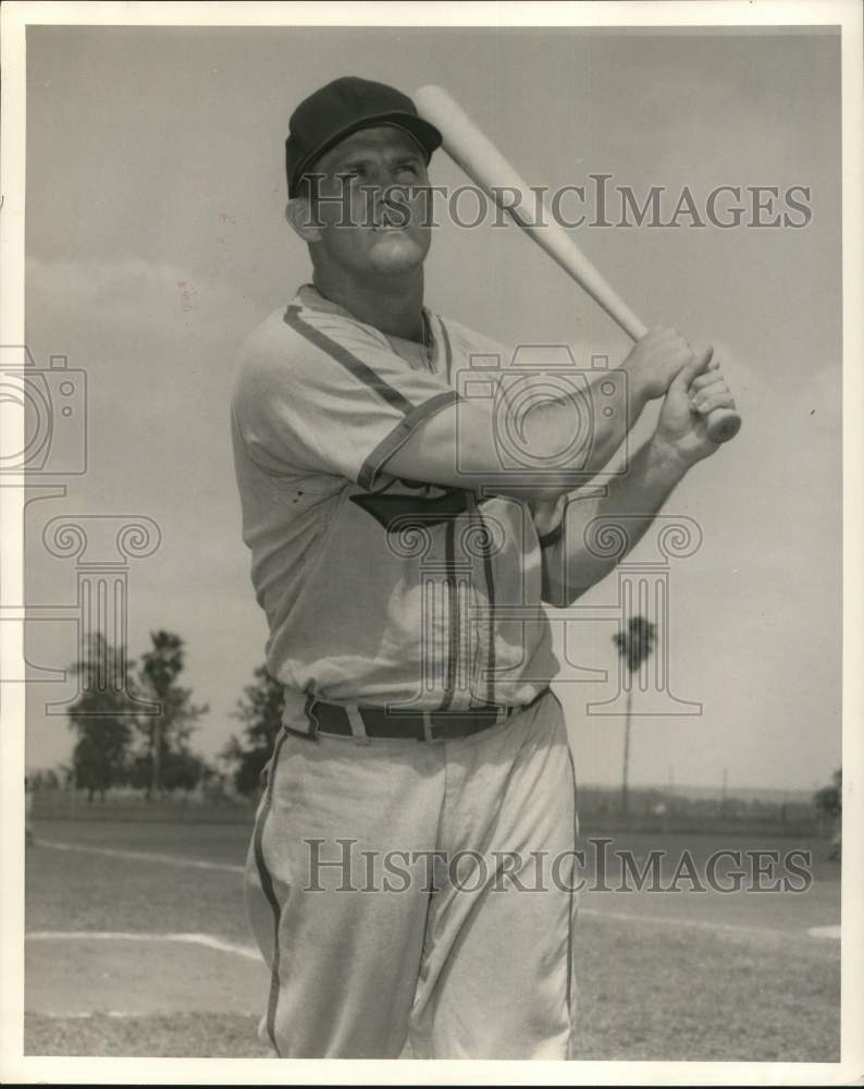 1957 Press Photo Baseball Player Fred Koenig Poses with Bat - hps21419- Historic Images