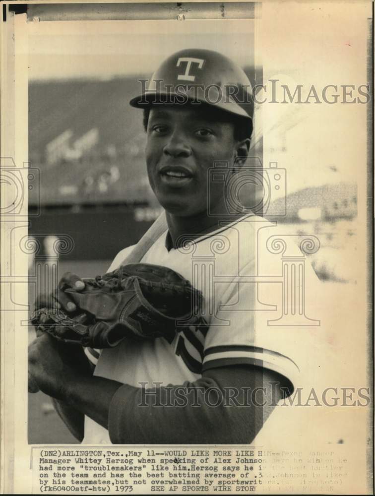 1973 Press Photo Texas Rangers Baseball Player Alex Johnson, Arlington- Historic Images