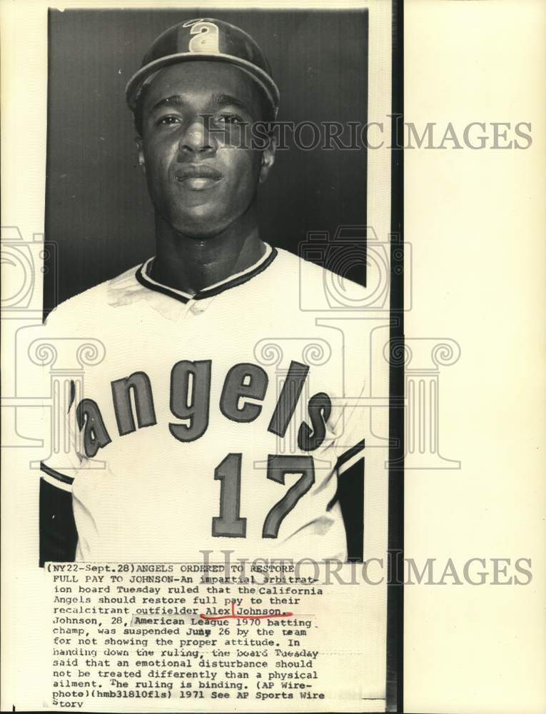 1971 Press Photo California Angels Baseball Player Alex Johnson - hps21679- Historic Images