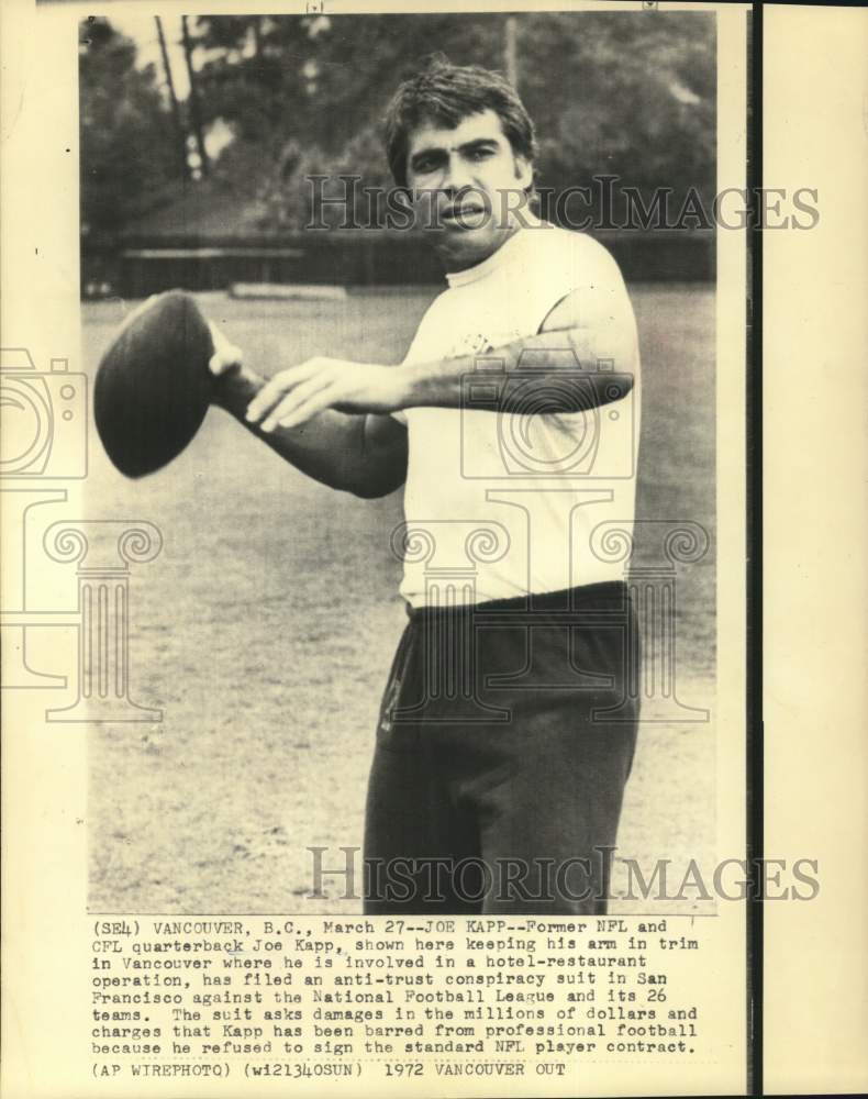 1972 Press Photo Former pro football quarterback Joe Kapp in Vancouver, B.C.- Historic Images