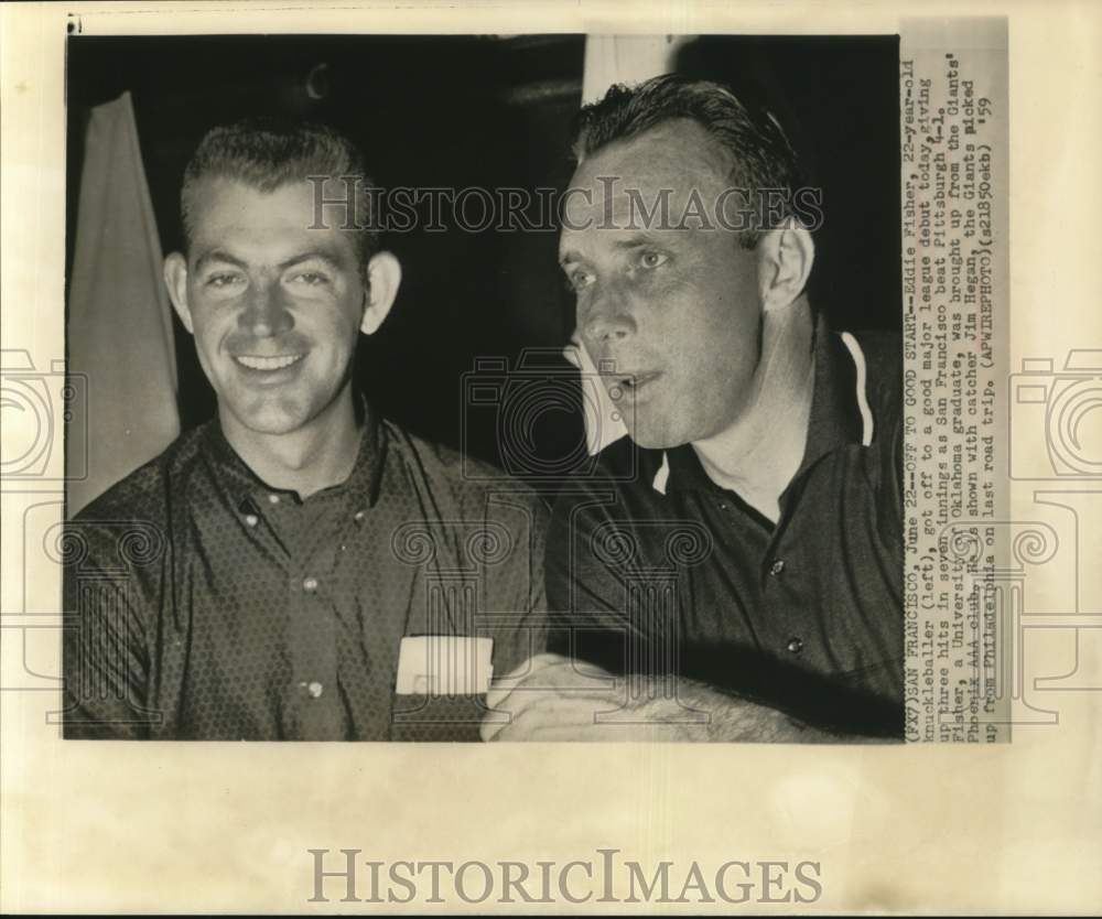 1959 Press Photo San Francisco Giants players Eddie Fisher and Jim Hegan- Historic Images