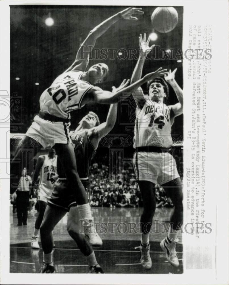 1987 Press Photo DePaul vs. St. John&#39;s, basketball game action in Rosemont.- Historic Images