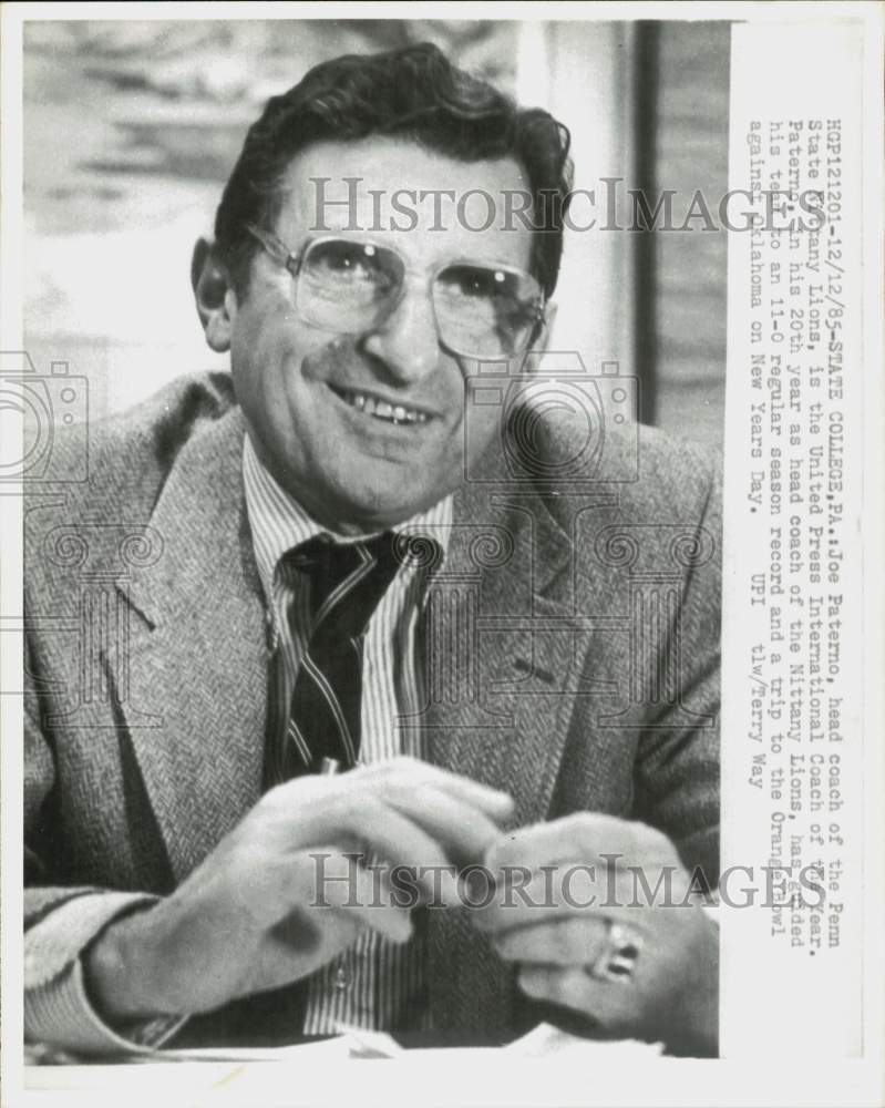 1985 Press Photo Joe Paterno, head coach of Penn State Nittany Lions.- Historic Images