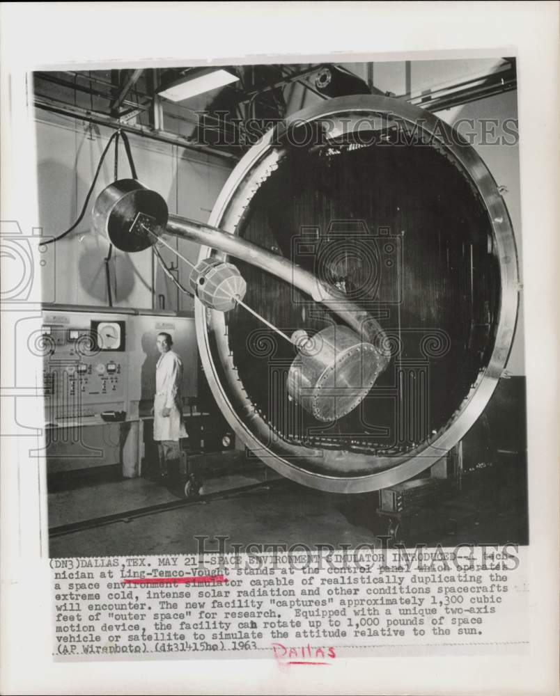 1963 Press Photo Ling-Temco-Vought Space Environment Simulator in Dallas, Texas