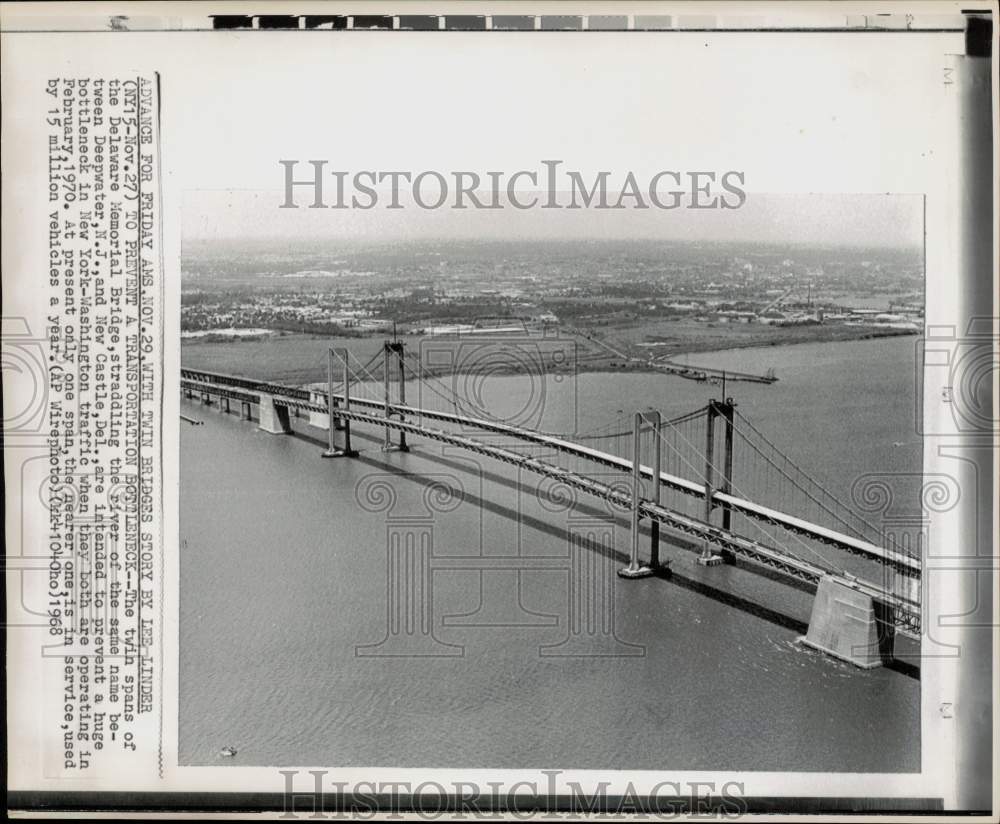 1968 Press Photo Twin spans of Delaware Memorial Bridge straddles river- Historic Images