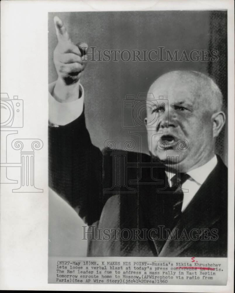 1960 Press Photo Russia&#39;s Nikita Khrushchev at Paris press conference.- Historic Images