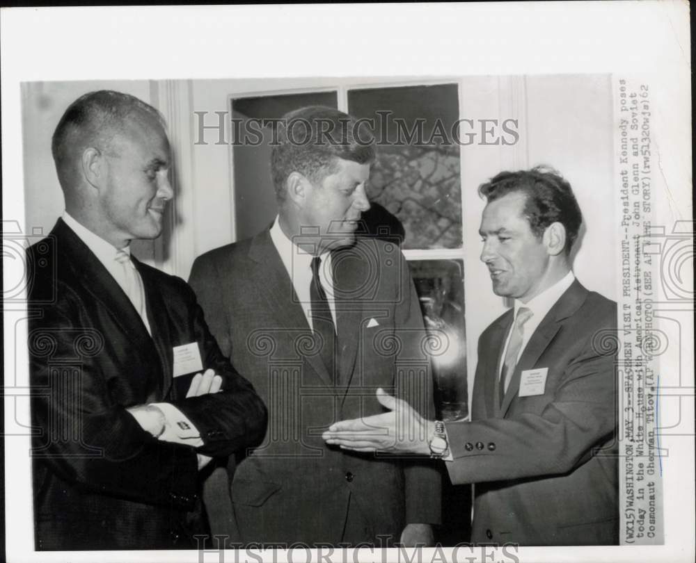 1962 Press Photo President Kennedy greets spacemen John Glenn and Gherman Titov- Historic Images