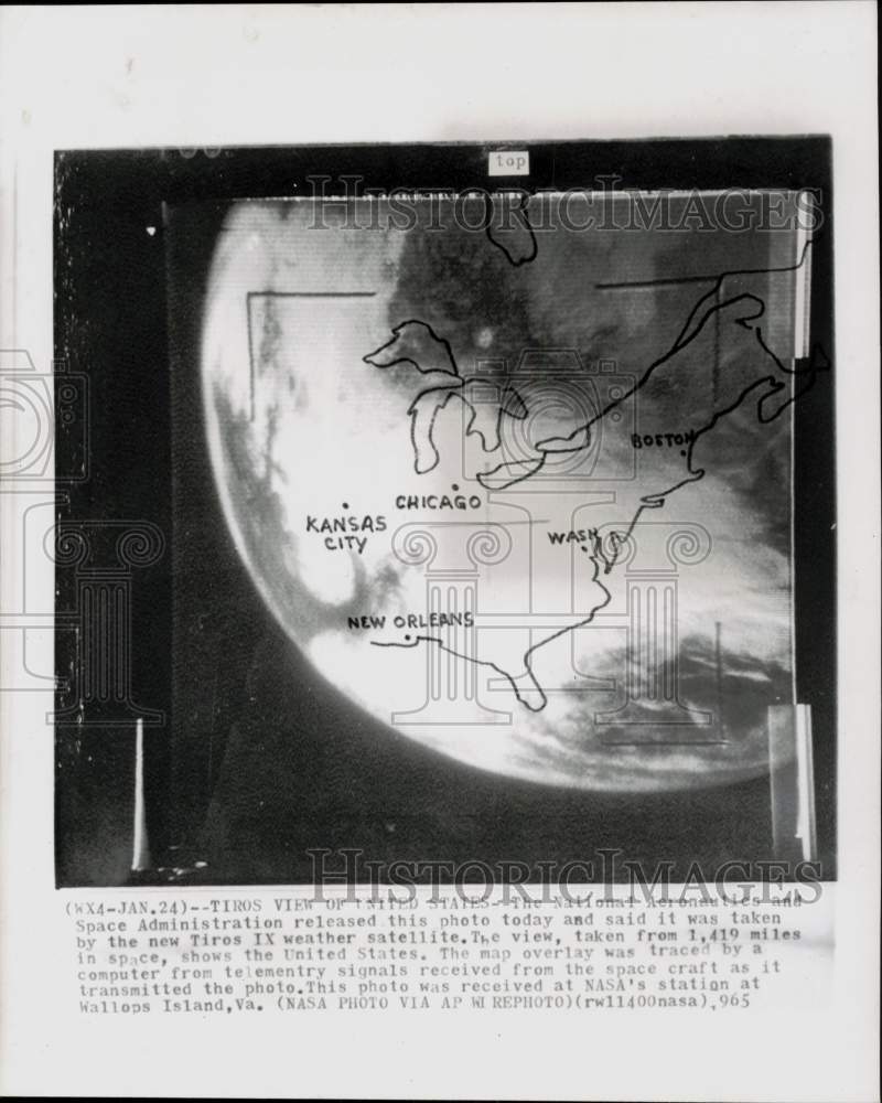 1965 Press Photo Tiros IX weather satellite view of United States - hpw17697- Historic Images