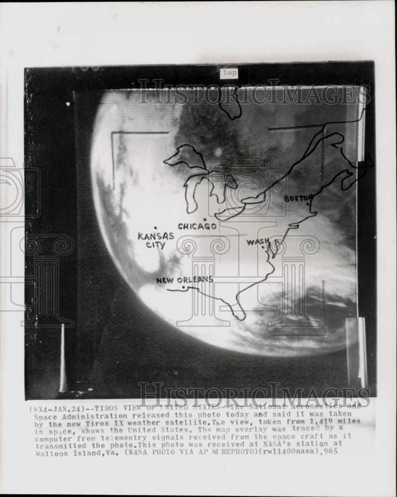 1965 Press Photo Tiros IX weather satellite view of United States - hpw17697- Historic Images