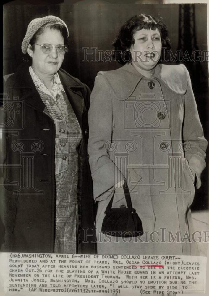 1951 Press Photo Mrs. Oscar Collazo and friend leave court in Washington.- Historic Images