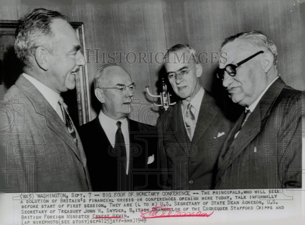 1949 Press Photo Ernest Bevin talks with Big Four Monetary principals in D.C.- Historic Images