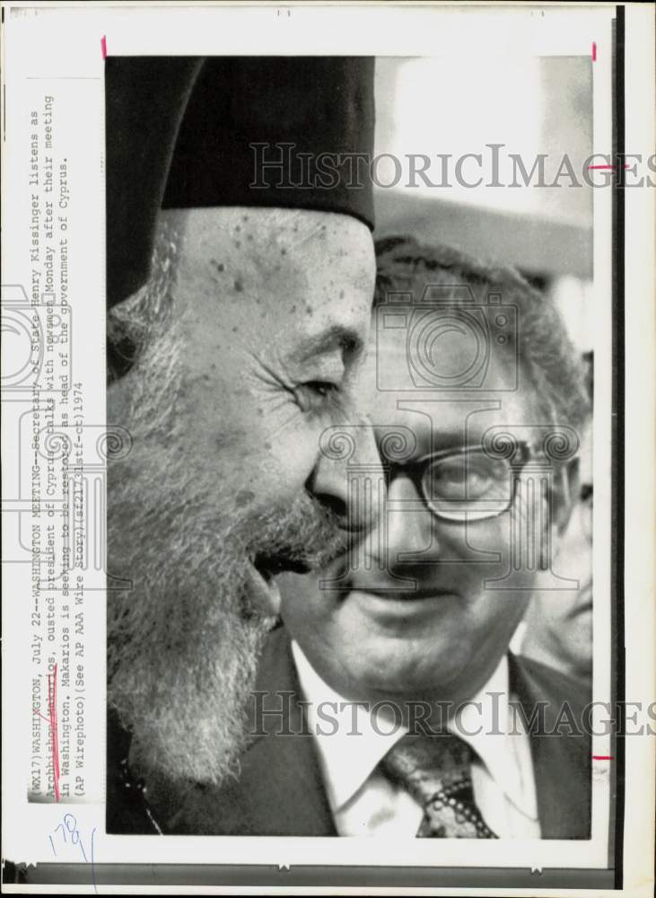 1974 Press Photo Henry Kissinger and Archbishop Makarios of Cyprus, Washington- Historic Images