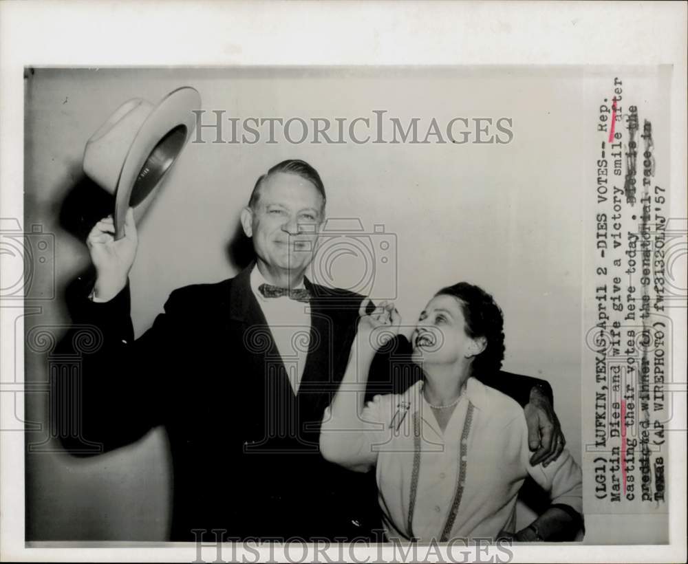 1957 Press Photo Representative Martin Dies and wife cast votes in Lufkin, Texas- Historic Images