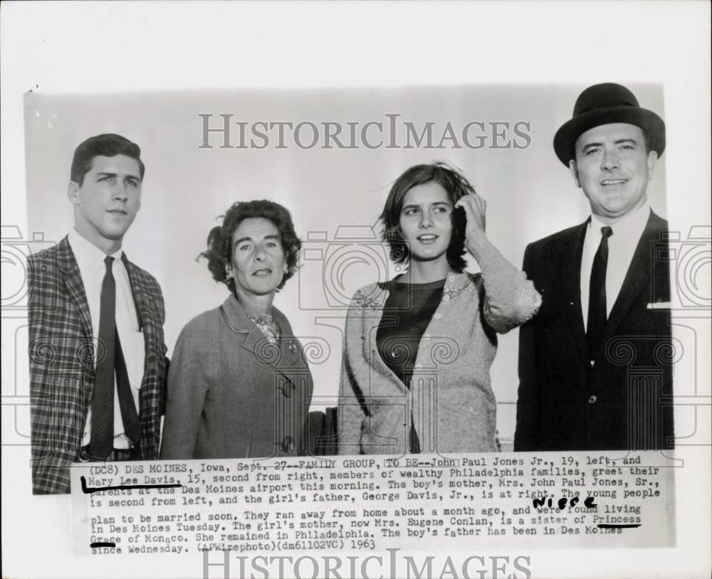 1963 Press Photo Runaways John Paul Jones Jr. &amp; Mary Lee Davis return home, Iowa- Historic Images