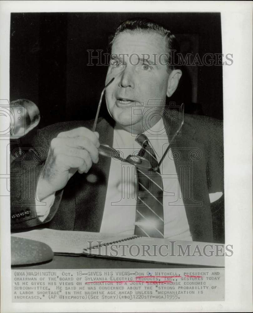 1955 Press Photo Don Mitchell appears at Senate-House Economic hearing in D.C.- Historic Images