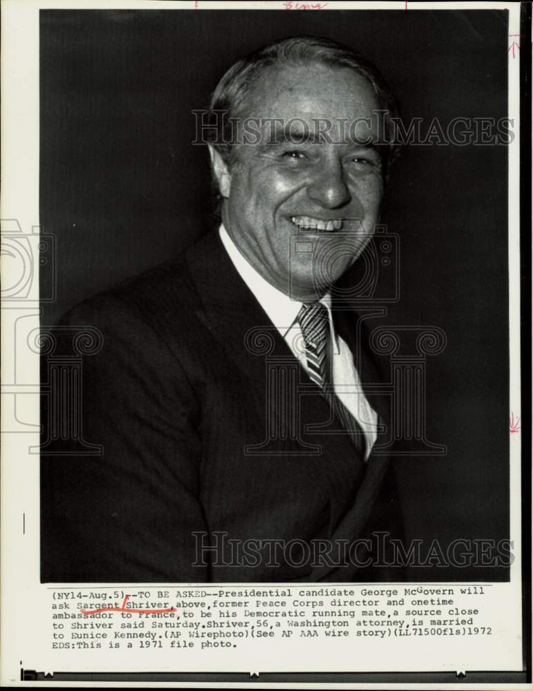 1971 Press Photo Sargent Shriver, former Peace Corps director and DC attorney.- Historic Images