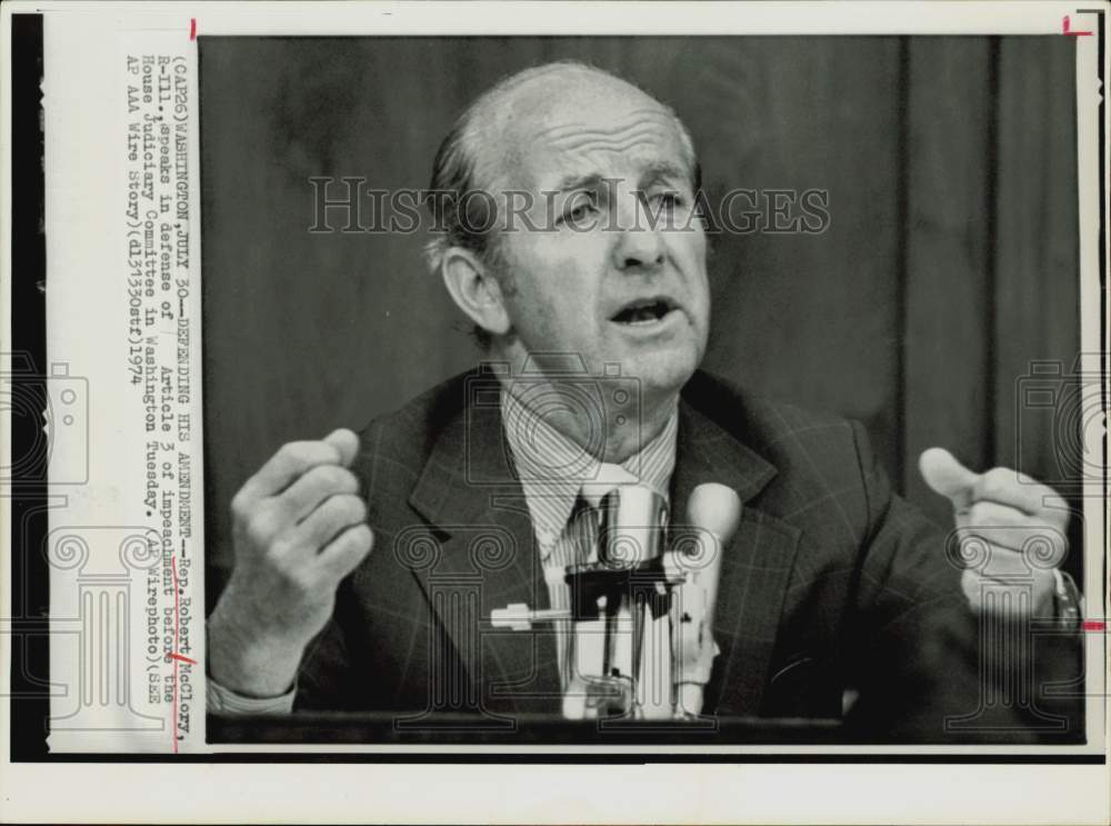 1974 Press Photo Robert McClory speaks before House Judiciary in Washington.- Historic Images