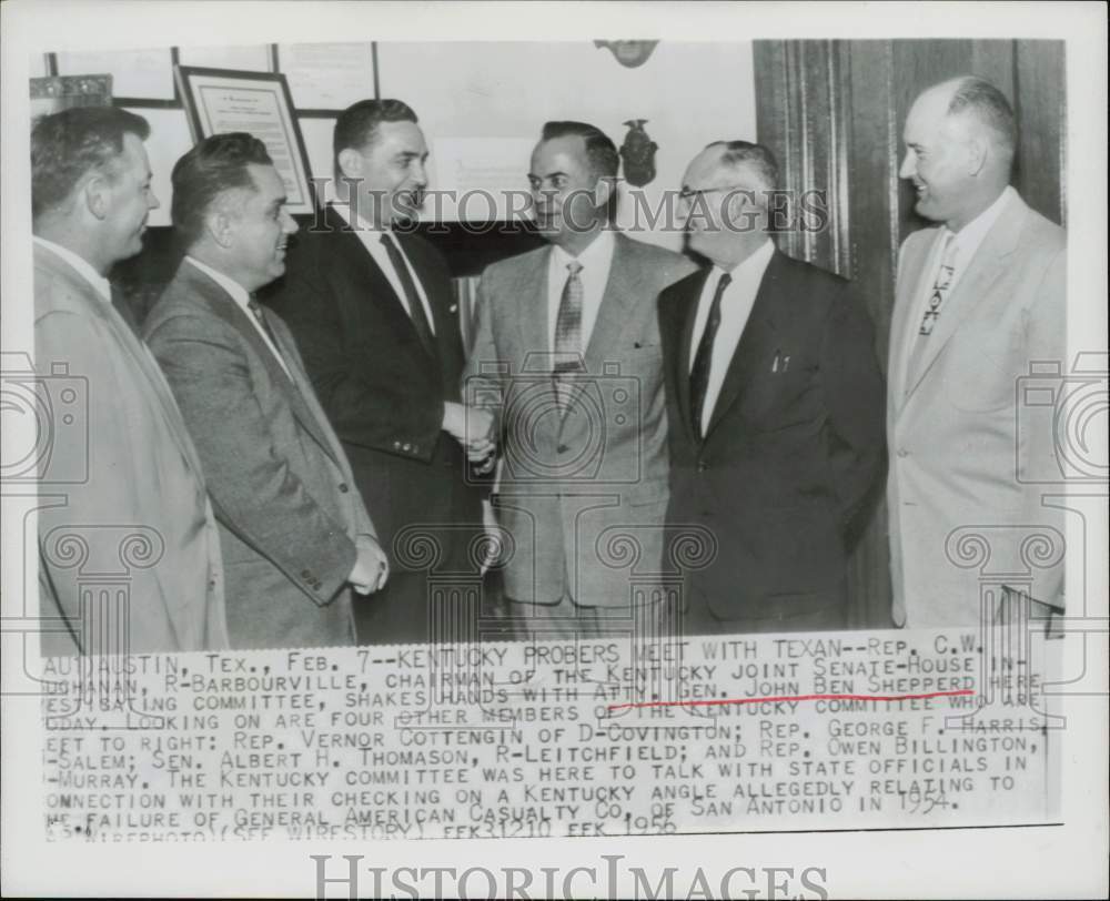 1956 Press Photo John B. Shepperd meets Kentucky committee members in Austin, TX- Historic Images