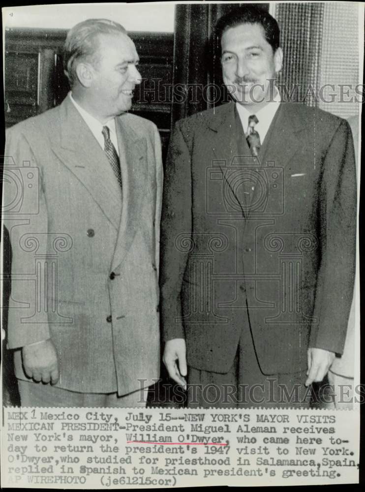 1956 Press Photo Miguel Aleman and William O'Dwyer pose in Mexico City.- Historic Images