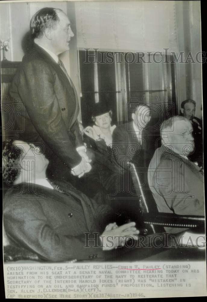 1946 Press Photo Edwin Pauley testifies at Senate Naval hearing in Washington.- Historic Images