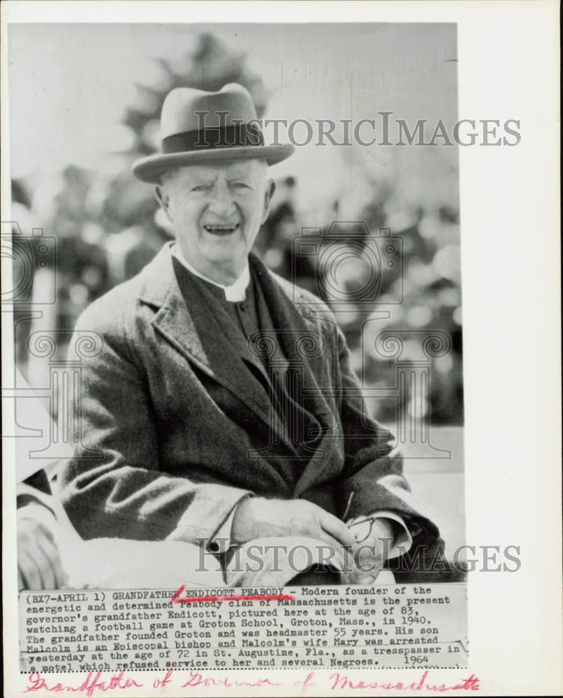 1940 Press Photo Endicott Peabody attends Groton School football game.- Historic Images