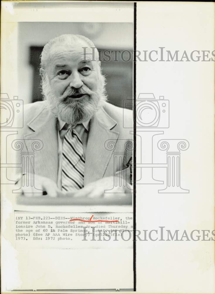 1972 Press Photo Winthrop Rockefeller, former Governor of Arkansas. - hpw40098- Historic Images