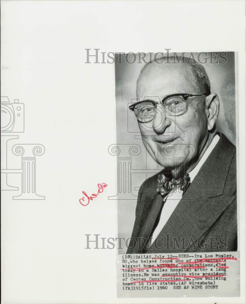 1960 Press Photo Ira Lee Rupley, vice president of Centex Construction Company- Historic Images