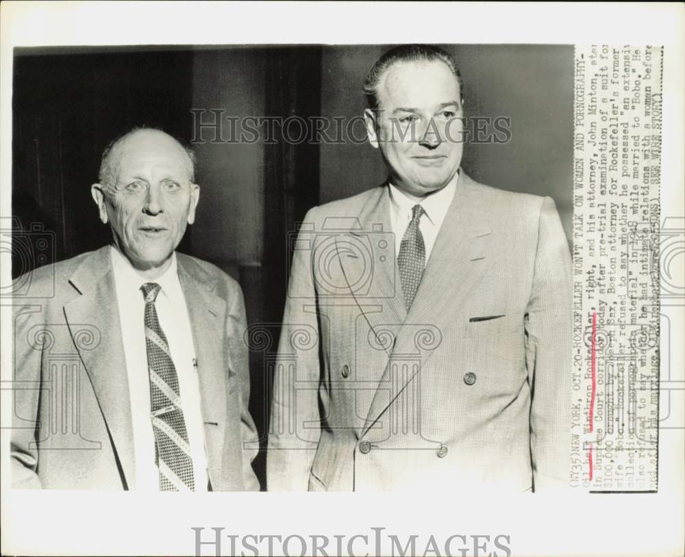 1955 Press Photo Winthrop Rockefeller and attorney in New York court corridor.- Historic Images