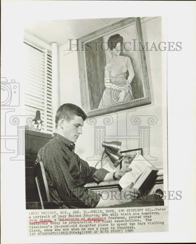 1964 Press Photo Jack Olson, University of Wisconsin freshman studies for tests.- Historic Images