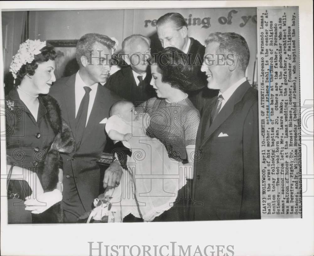 1958 Press Photo Baptism of Arlene Dahl and Fernando Lamas&#39; son in Hollywood.- Historic Images