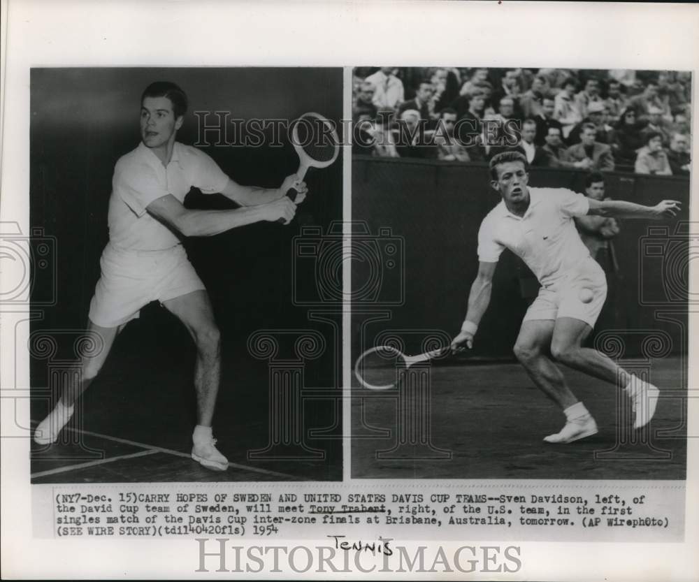 1954 Press Photo Sven Davidson versus Tony Trabert, Davis Cup Tennis Match- Historic Images