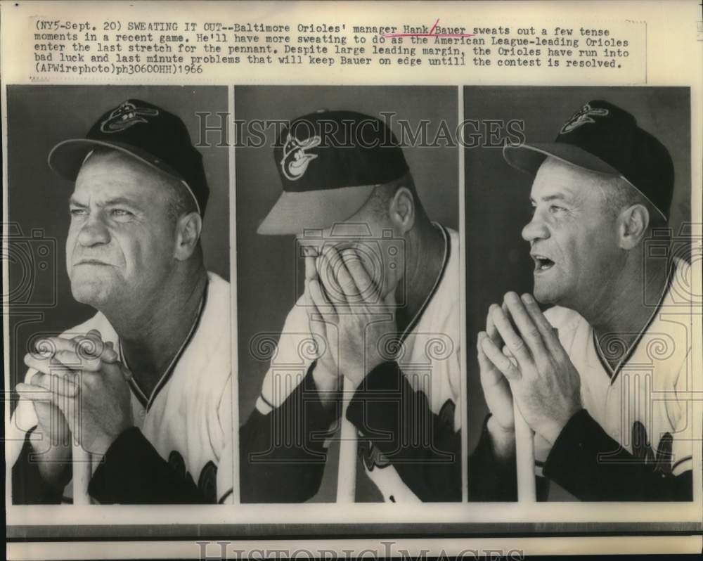 1966 Press Photo Baltimore Orioles Baseball Manager Hank Bauer in Dugout- Historic Images