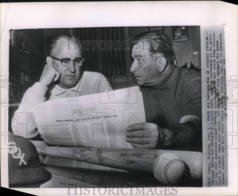 1963 Press Photo Chicago White Sox Manager Al Lopez with Tony Cuccinnelo- Historic Images