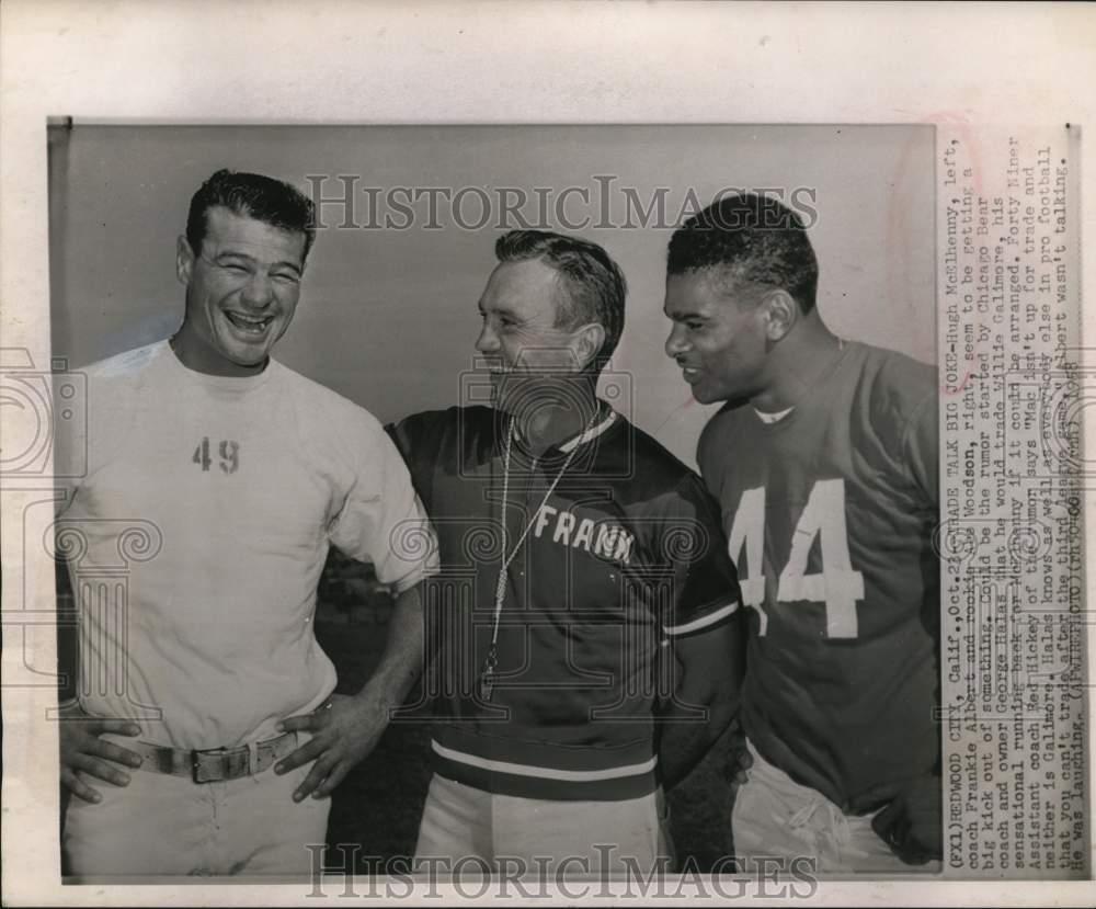 1958 Press Photo Football Frankie Albert with Hugh McElhenny, Ace Woodson- Historic Images