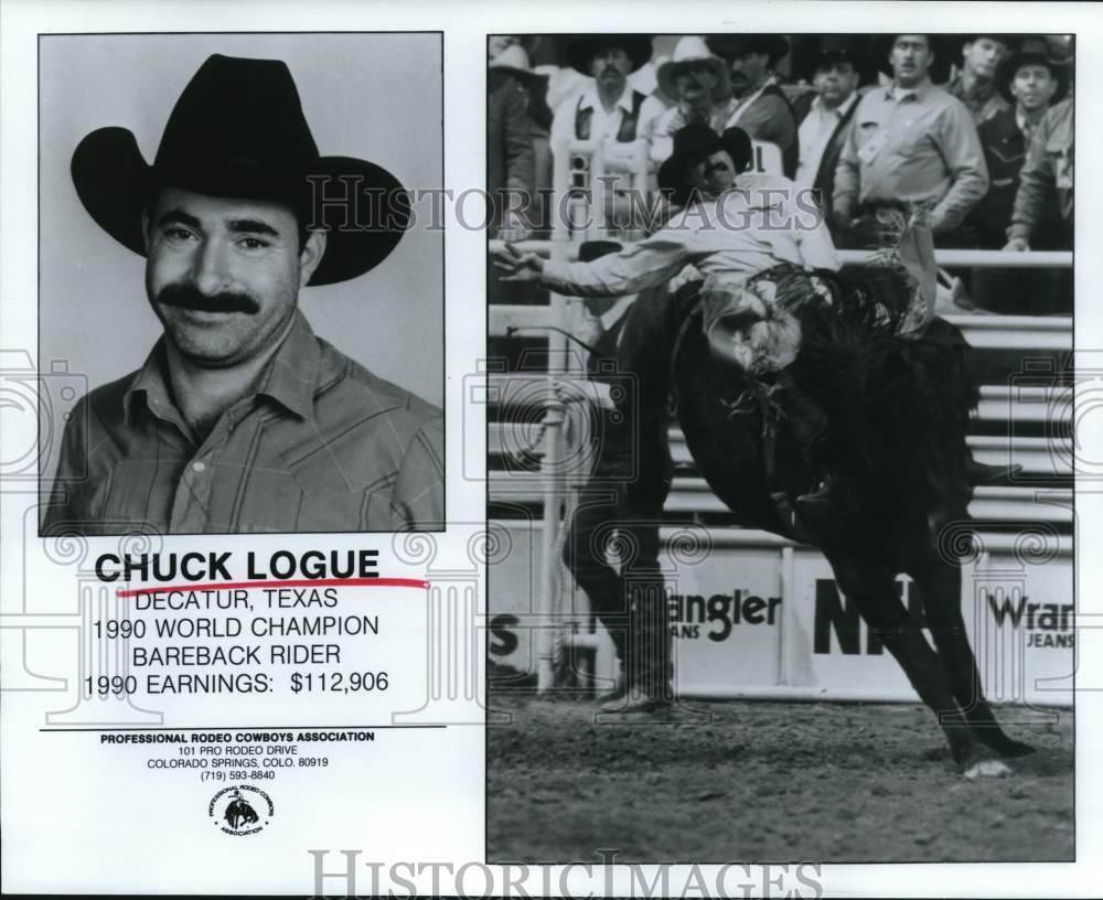 1990 Press Photo Chuck Logue, World Champion Bareback Rider - hpx00376- Historic Images