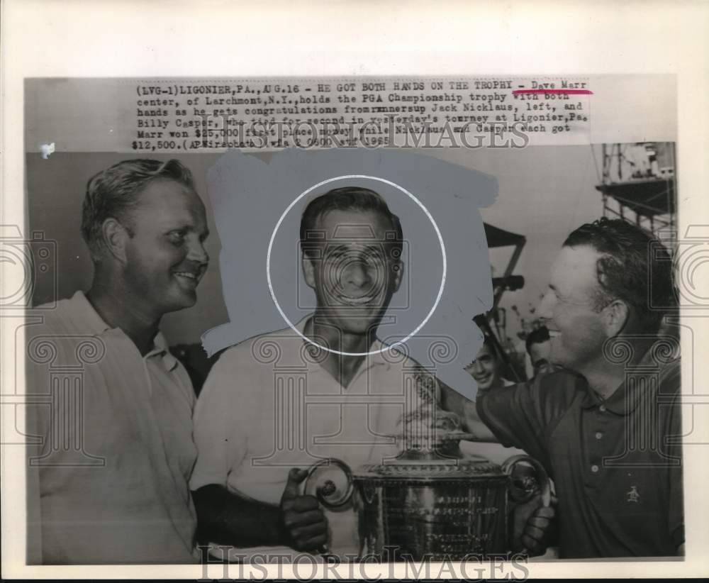1965 Press Photo Dave Marr with Golf Trophy &amp; Jack Nicklaus, Billy Casper- Historic Images