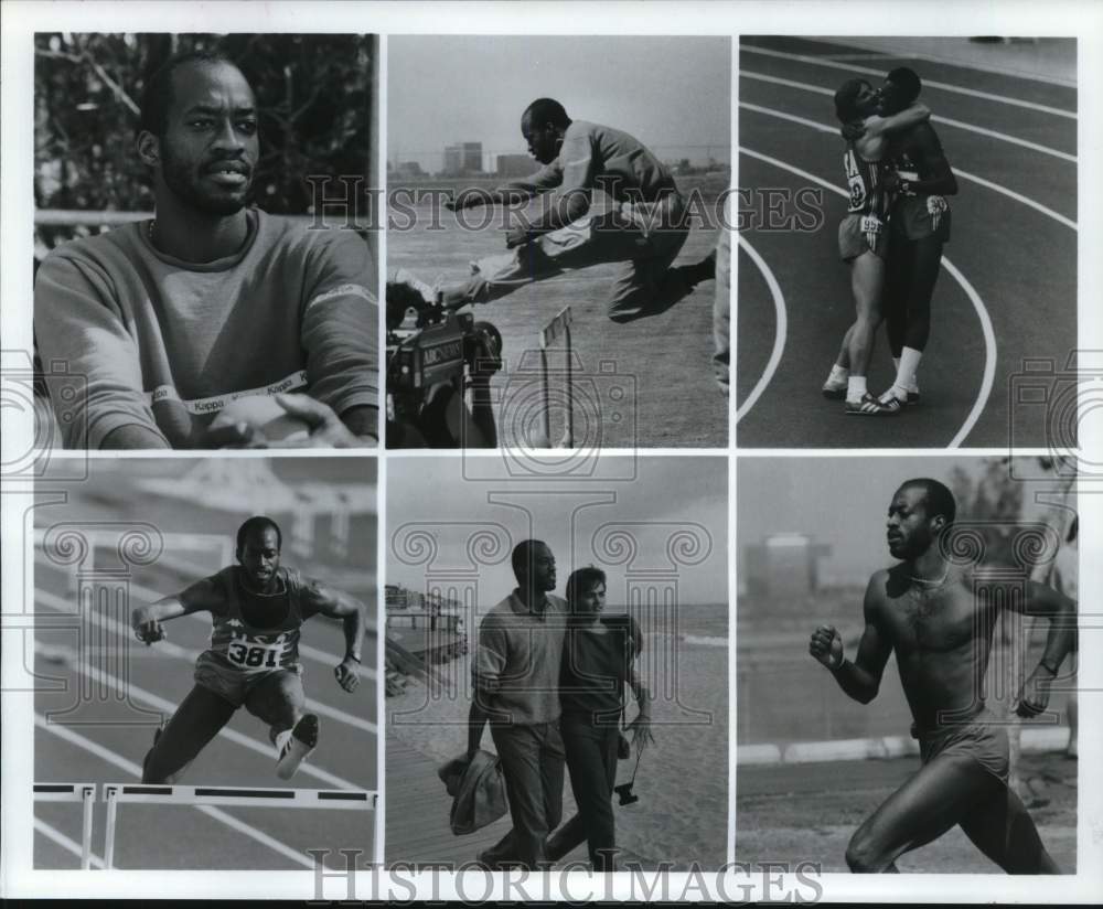 1986 Press Photo Edwin Moses in Composite of Summer Olympics on ABC-TV- Historic Images