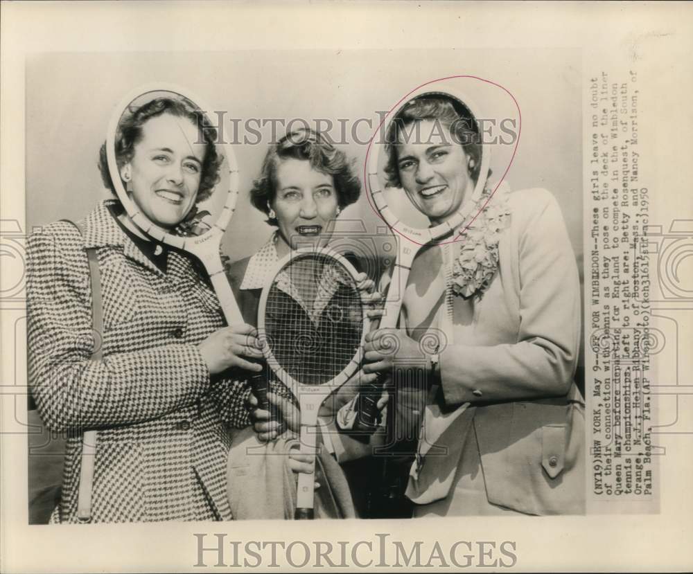 1950 Press Photo Betty Rosenquest, Helen Ribbany, Nancy Morrison, Tennis Players- Historic Images