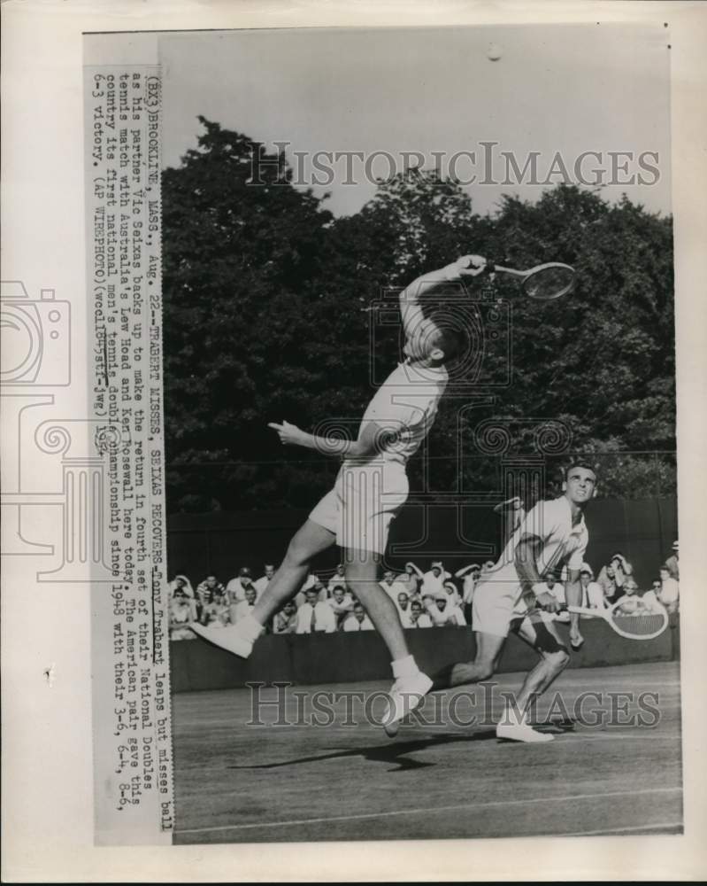 1954 Press Photo Tony Trabert and Vic Seixas in National Doubles Tennis Match- Historic Images