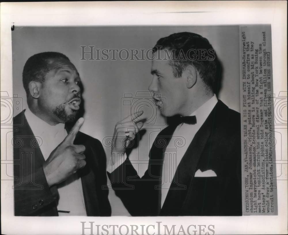 1960 Press Photo Boxers Archie Moore and Ingemar Johansson in New York- Historic Images