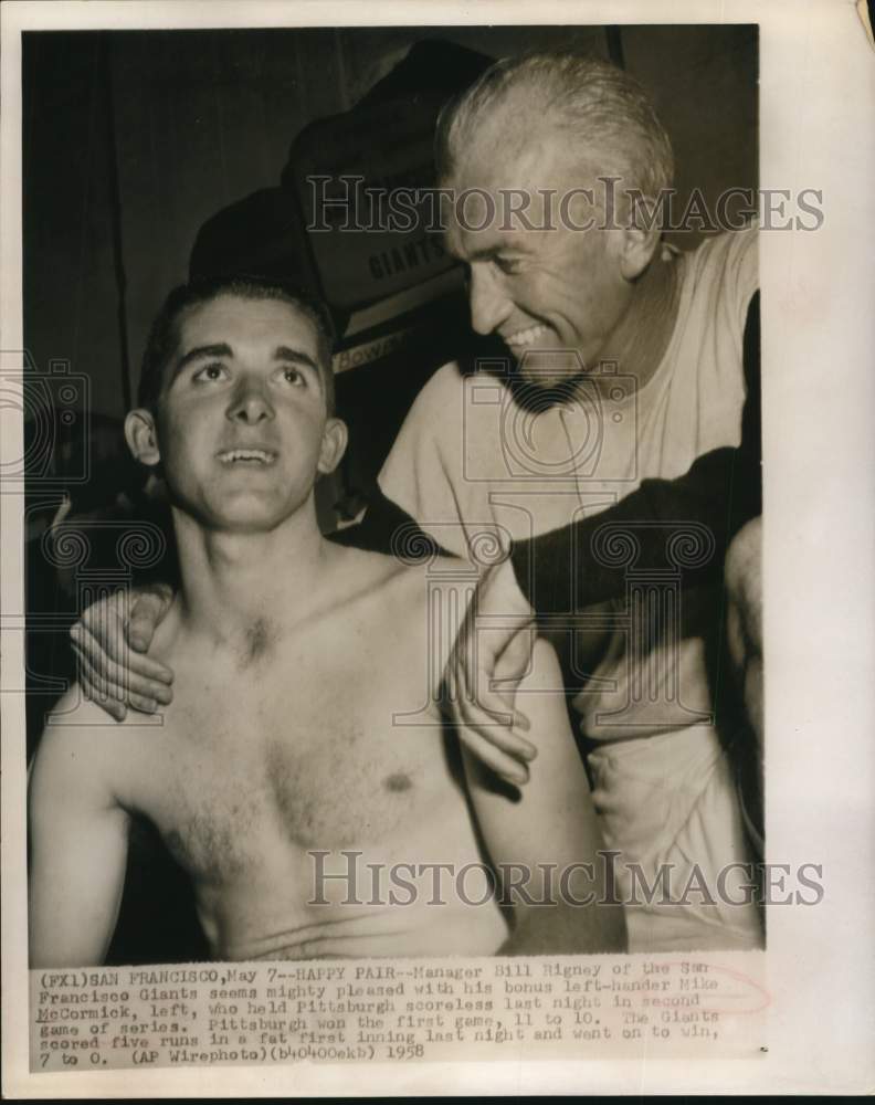 1958 Press Photo San Francisco Giants Manager Bill Rigney &amp; Mike McCormick- Historic Images