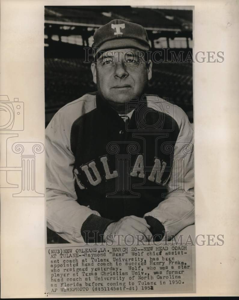 1952 Press Photo Raymond &quot;Bear&quot; Wolf, Tulane University Football Coach- Historic Images