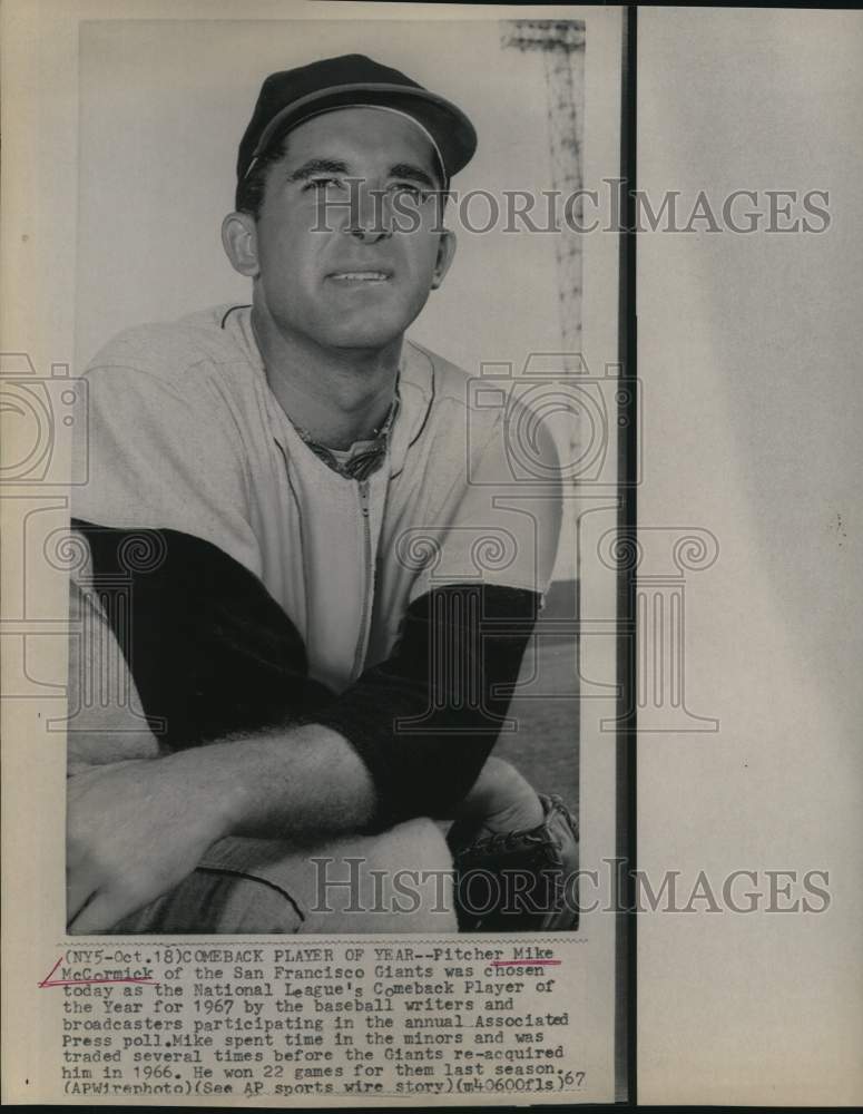 1967 Press Photo San Francisco Baseball Pitcher Mike McCormick - hpx02030- Historic Images