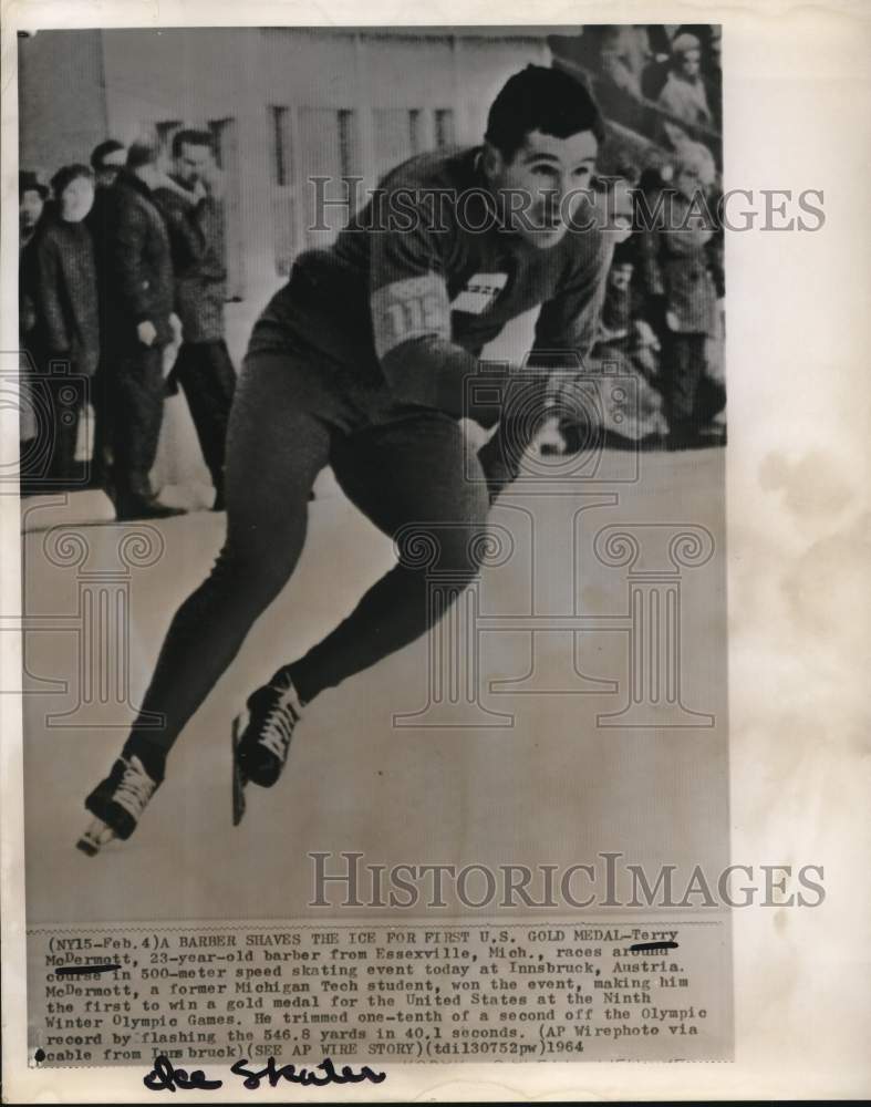 1964 Press Photo Terry McDermott, Olympic Record Holder, 500 Meter Speed Skater- Historic Images