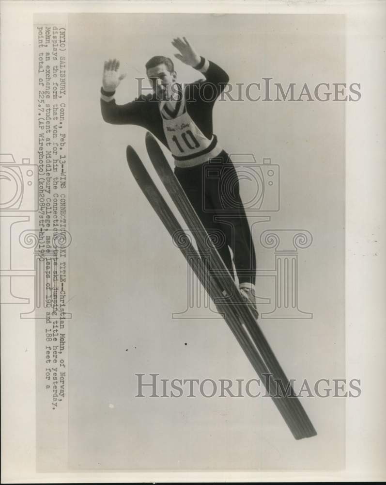 1950 Press Photo Christian Mohn of Norway wins Connecticut State Ski Jump- Historic Images