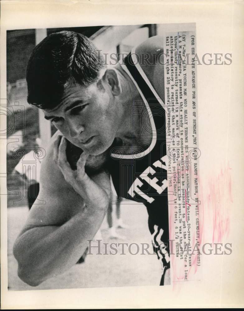 1965 Press Photo Randy Matson, Texas A&amp;M Shot Putter at Event - hpx02424- Historic Images