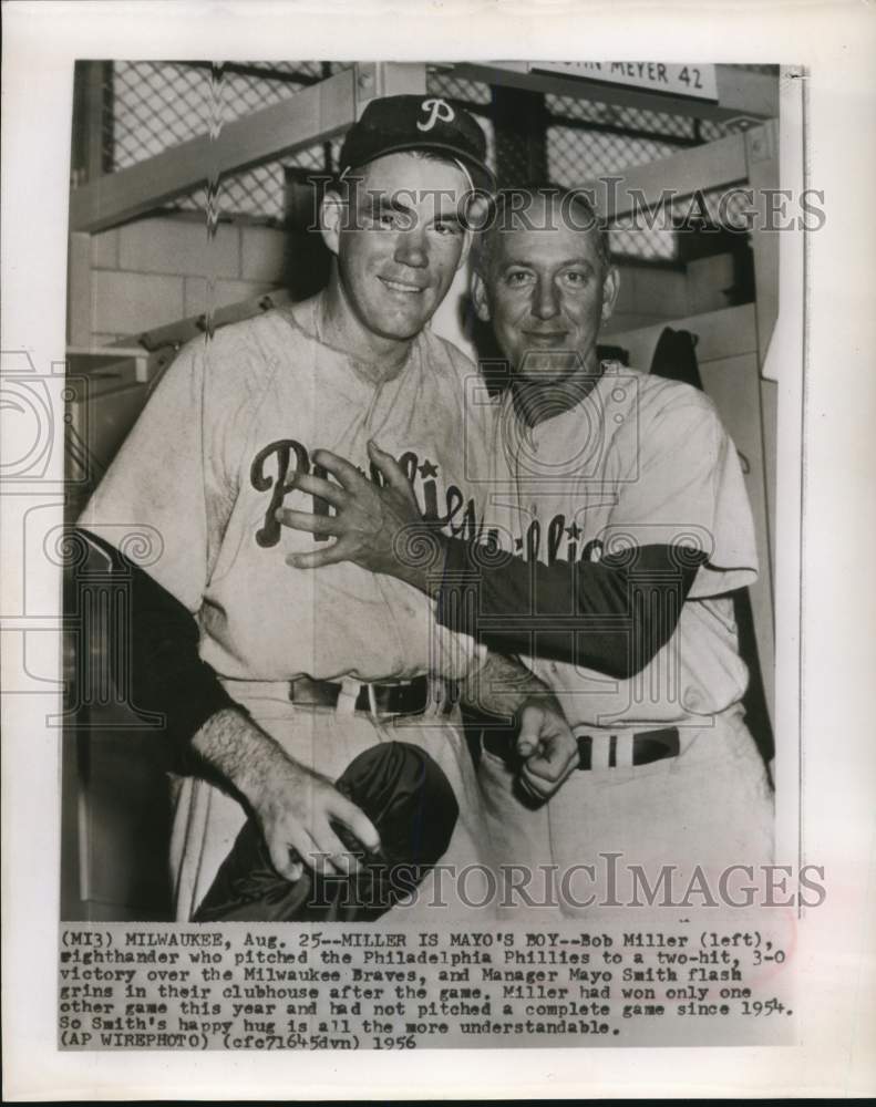 1956 Press Photo Bob Miller and Mayo Smith, Philadelphia Phillies Baseball- Historic Images