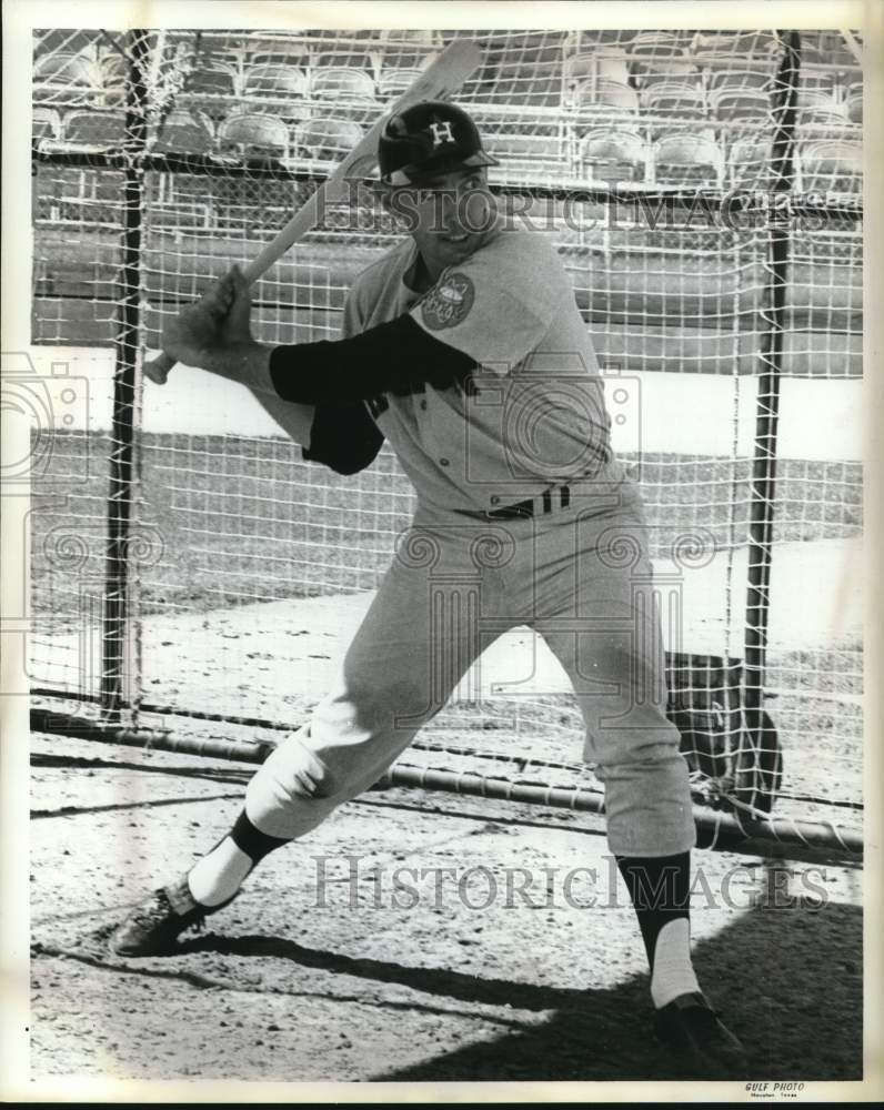 1969 Press Photo Denis Menke, Houston Astros Baseball Player in Batting Cage- Historic Images